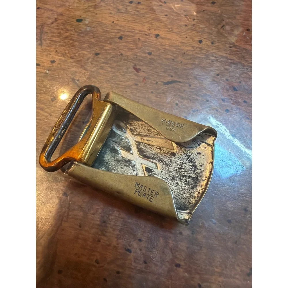 Vintage Hickok USA Master Plate Belt Buckle Initial F Gold Tone ZR-Alloy Patina